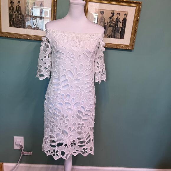PrettyGarden S cottagecore White Lace Off Shoulder Mini Dress Floral Cutout - Picture 4 of 9